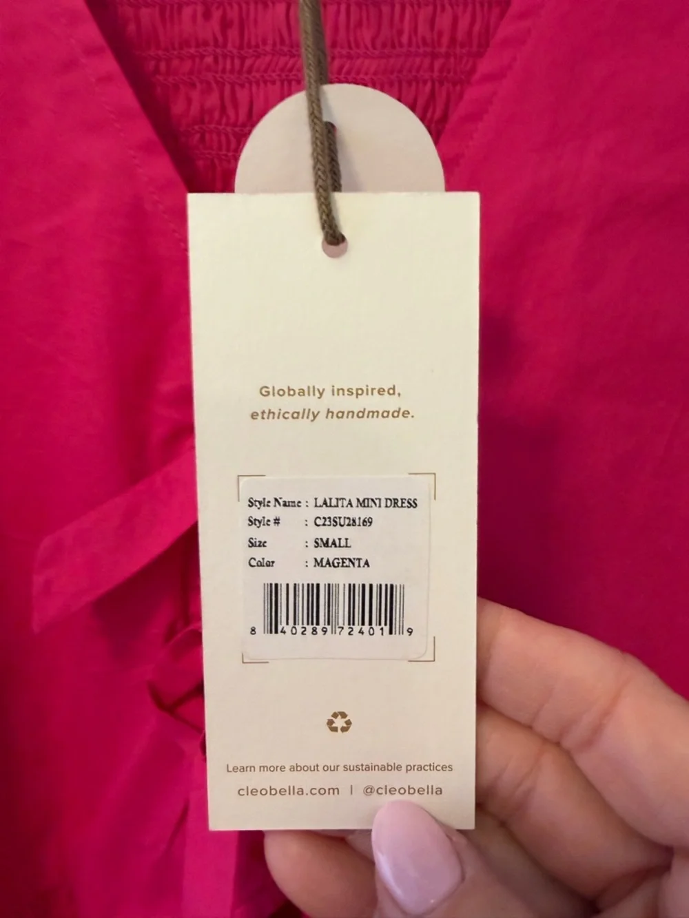 Cleobella Hot Pink Puff Sleeve Mini Dress in Small - Picture 3 of 4